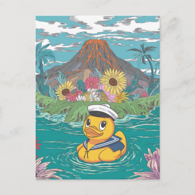 Rubber Duck in Front of a Volcano Postcard (Front)