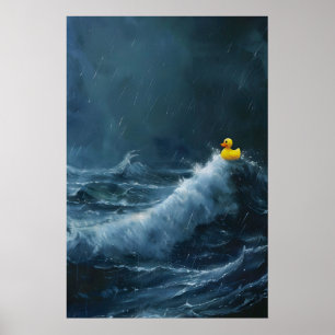 Rubber Duck in Stormy Sea, Vintage Poster, Dark Poster
