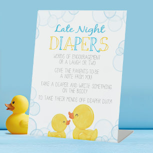 Rubber Duck Late Night Diapers Advice Baby Shower Pedestal Sign