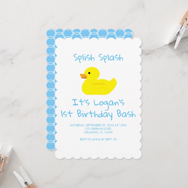 Rubber Duck Lattice First Birthday Invitation (Front/Back In Situ)