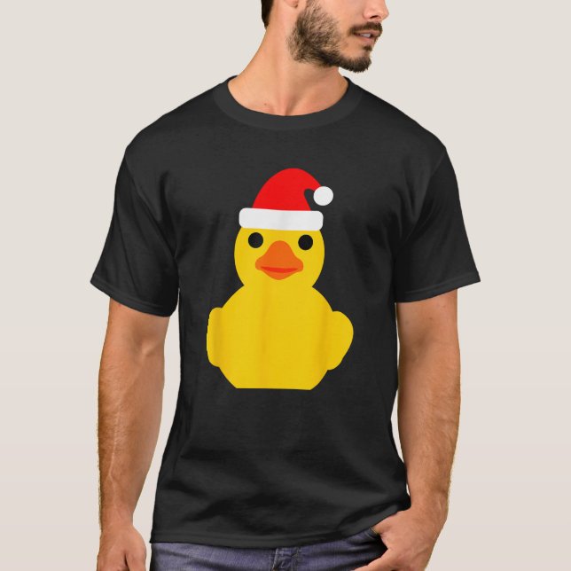Rubber Duck Lover Christmas Santa Hat Funny Rubber T-Shirt (Front)