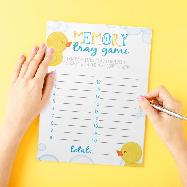 Rubber Duck Memory Tray Baby Shower Game Pack Notepad (Memory Tray Watercolor Rubber Duck Baby Shower Game Pack of 40 Answer Sheets)