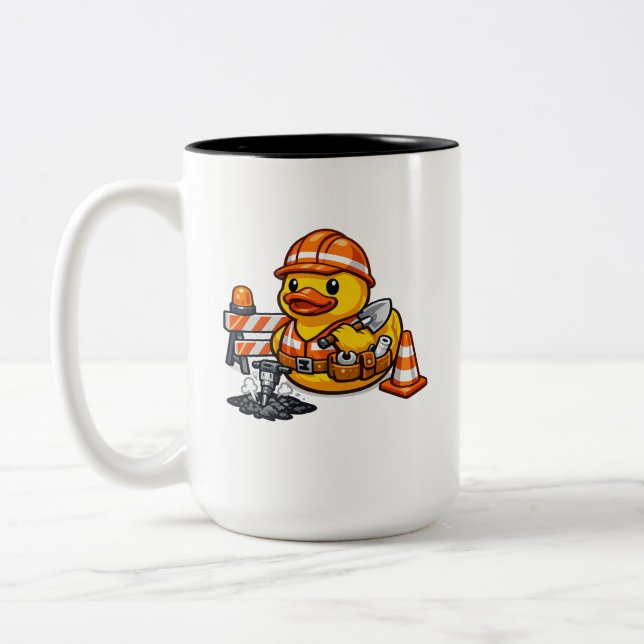 Rubber Duck Road Worker Two-Tone Coffee Mug (Left)