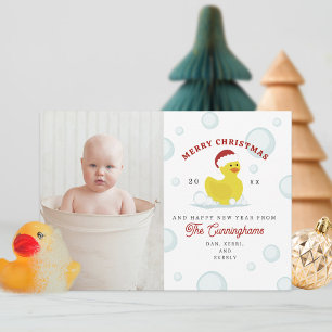 Rubber Duck Santa Bubbles Christmas Photo  Holiday Card