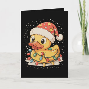 Rubber Duck Santa Hat Christmas Lights Xmas Snow Card