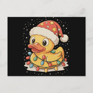 Rubber Duck Santa Hat Christmas Lights Xmas Snow Holiday Postcard