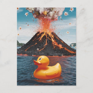 Rubber Duck Surreal Volcano Postcard