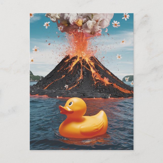 Rubber Duck Surreal Volcano Postcard (Front)