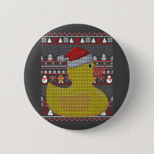 Rubber Duck Ugly Santa Hat Duck Christmas  6 Cm Round Badge