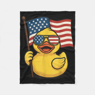 Rubber Duck Usa Flag Independence Day Bath Duck Fleece Blanket