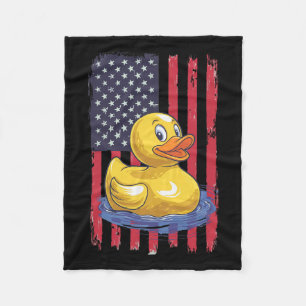 Rubber Duck Usa Flag Independence Day Bath Duck Fleece Blanket
