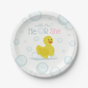 Rubber Duck Waddle It Be Baby Gender Reveal Paper Plate