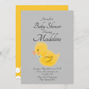 Rubber Duck Watercolored Grey  Baby Shower    Invitation
