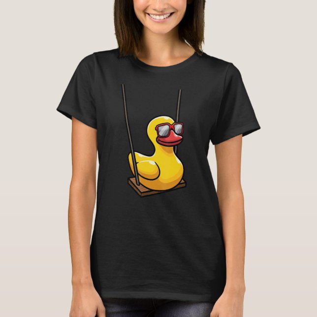 Rubber Duck With Sunglasses On A Swing Men Women T-Shirt (Front)