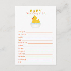 Rubber DucK Word Scramble Baby Shower Game Card