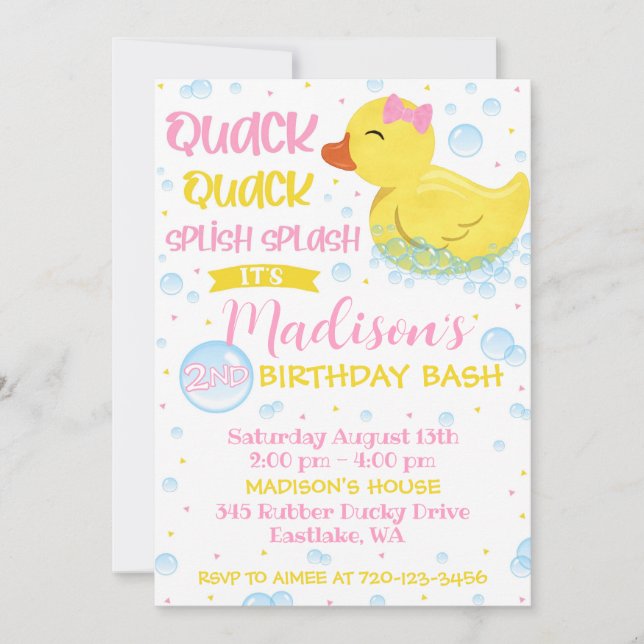 Rubber Duckie Birthday Invitation, Rubber Ducky Invitation (Front)