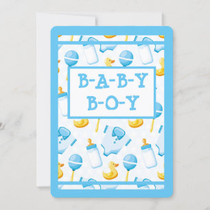 Rubber Duckie Blue Boy Baby Shower Invitation