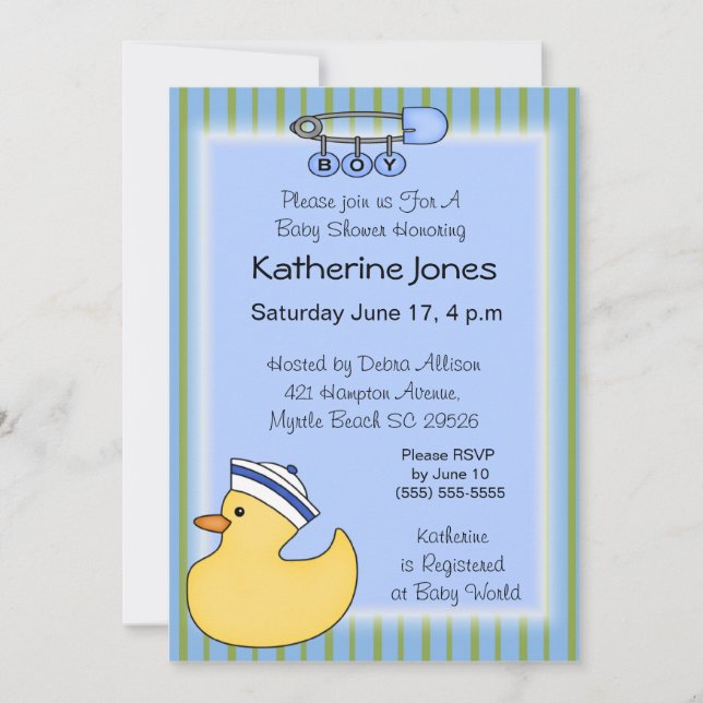 Rubber Duckie Shower Invitations (Front)
