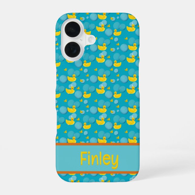 Rubber ducks and bubbles pattern iPhone 16 case (Back)