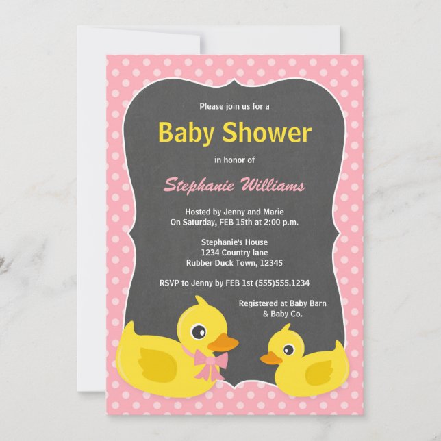 Rubber Ducky Baby Shower Invitation Pink & Yellow (Front)