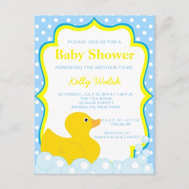 Rubber Ducky Baby Shower Invitation Postcard (Front)