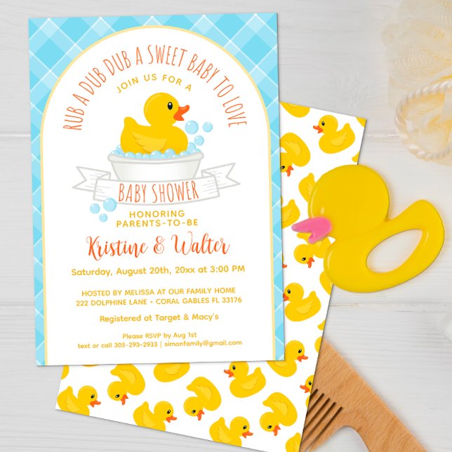 Rubber Ducky Baby Shower Invitation | Yellow Bath  (cute duck bubble bath editable baby shower invitation for expecting parents )