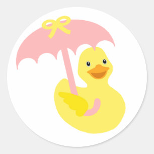 Rubber Ducky baby shower sticker & pink umbrella