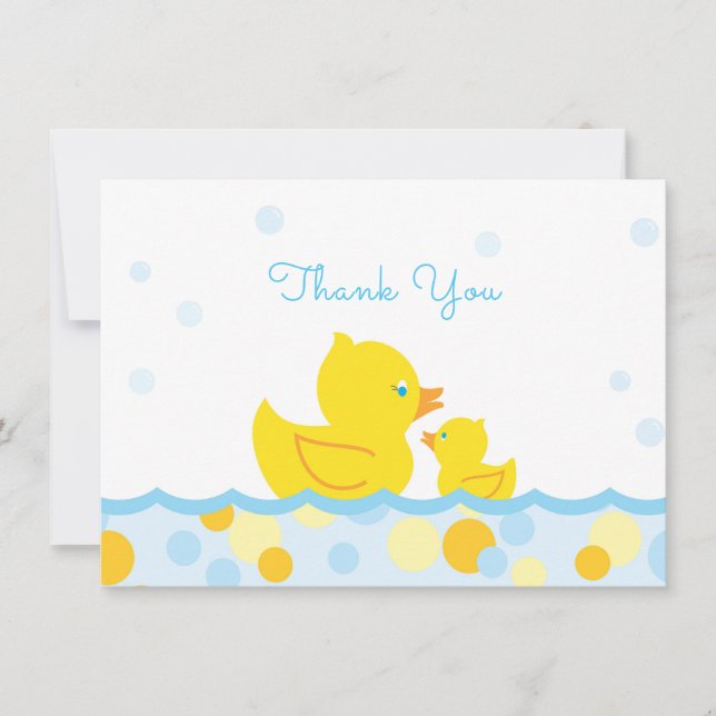Rubber Ducky Baby Shower Thank You blue and yellow Card (Front)