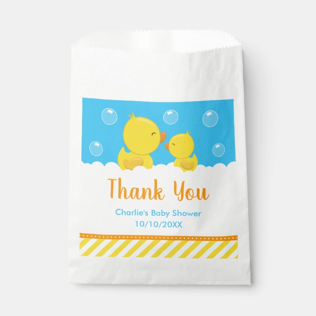 Rubber Ducky Baby Shower Yellow Blue Thank You Favour Bag (Front)