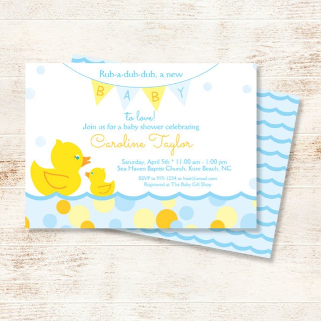 Rubber Ducky Blue & Yellow Baby Shower Invitation (Creator Uploaded)