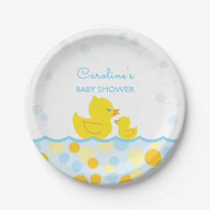 Rubber Ducky Blue & Yellow Baby Shower Paper Plate