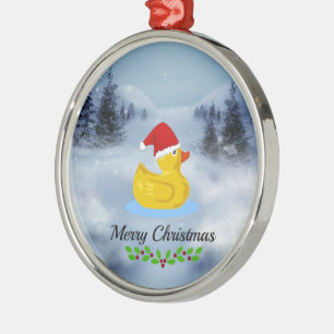 Rubber Ducky Christmas Greetings Metal Ornament