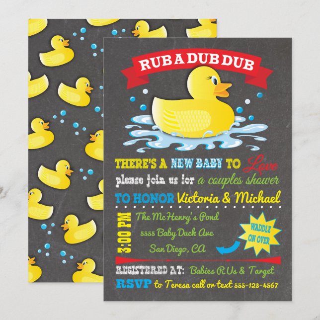 Rubber Ducky Couples Baby Shower Invitation (Front/Back)