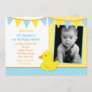 Rubber Ducky Duck Photo Birthday Party Invitations
