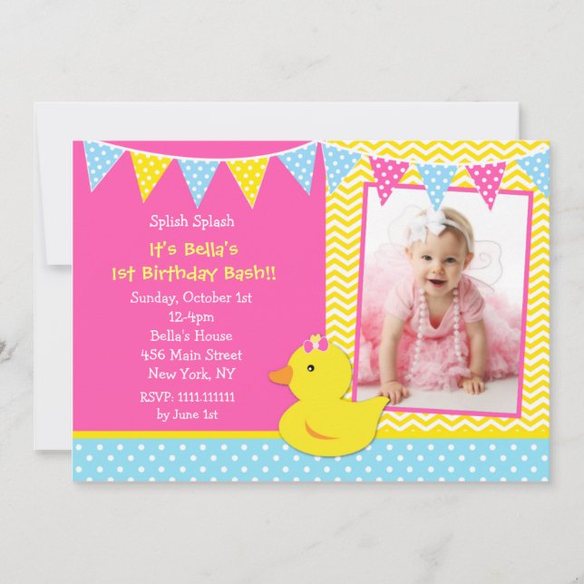 Rubber Ducky Duck Photo Birthday Party Invitations (Front)