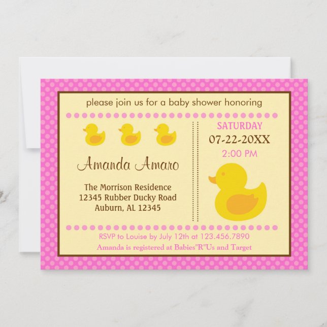 Rubber Ducky Girl Baby Shower Invitation (Front)