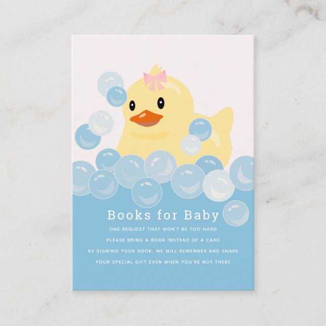 Rubber Ducky Girl Pink Baby Shower Book Request Enclosure Card (Front)