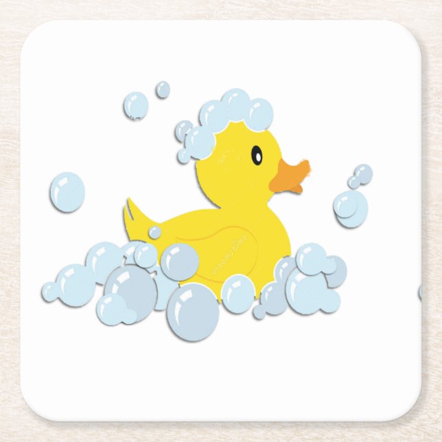 Rubber Ducky in Bubbles Square Paper Coaster (Front)