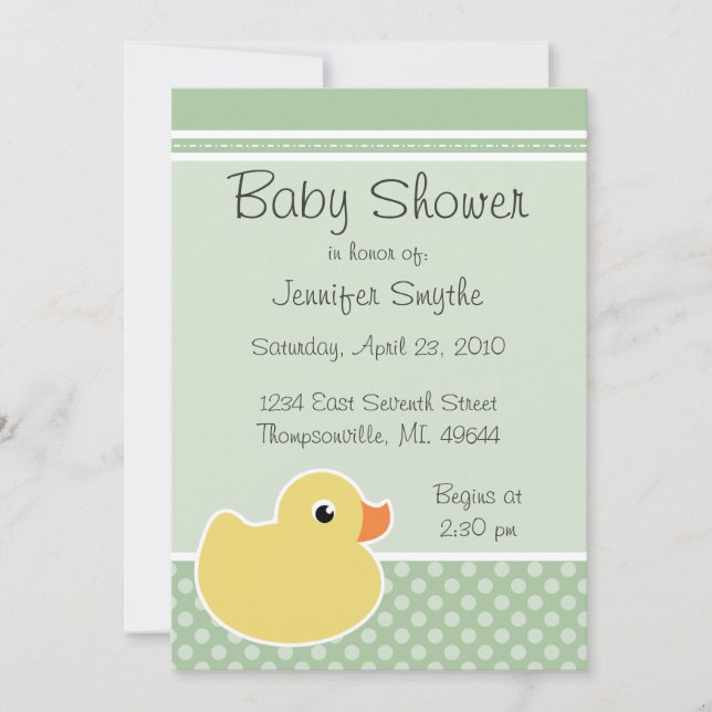 Rubber Ducky Mint Baby Shower Invitations (Front)