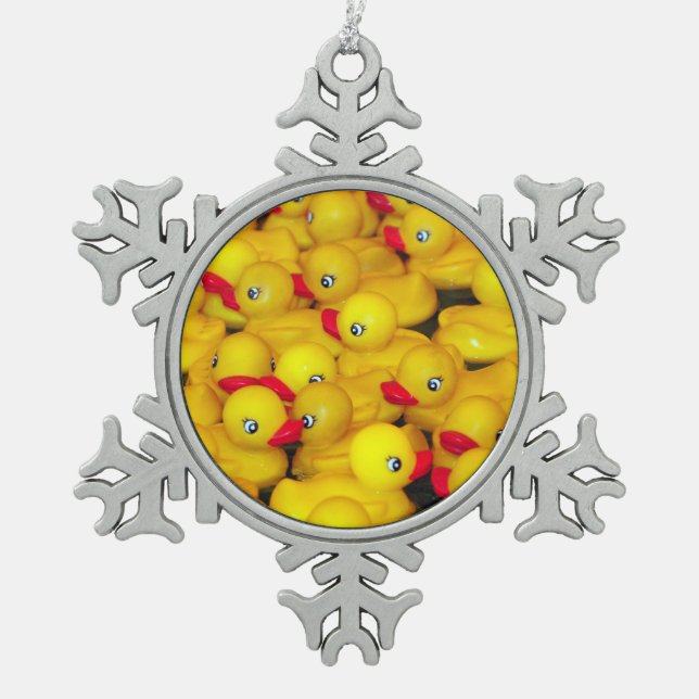 Rubber ducky pattern  snowflake pewter christmas ornament (Front)