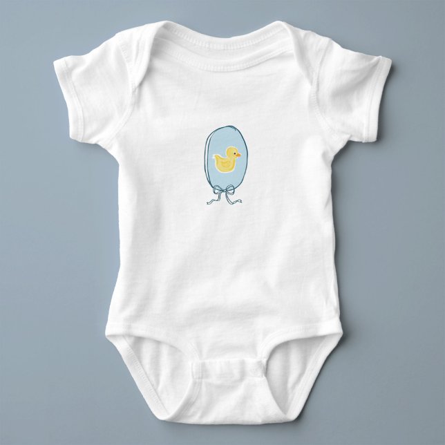 Rubber Ducky Ribbon Frame Baby Bodysuit (Sweet yellow and blue rubber ducky framed in a ribbon and bow baby bodysuit.)