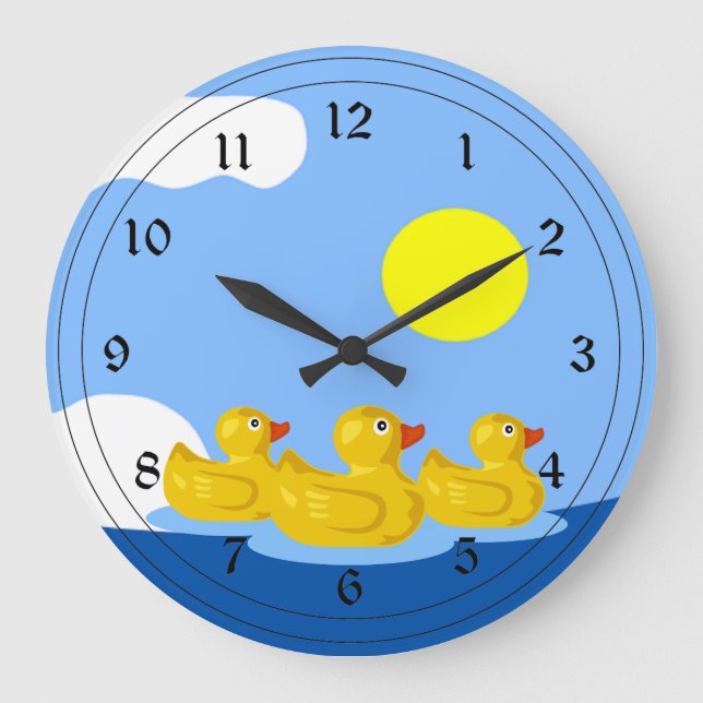 Rubber Ducky Triplets Large Clock (Front)