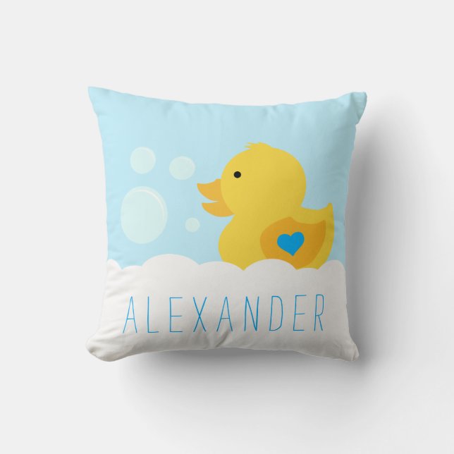Rubber Ducky With Blue Heart Cushion (Front)
