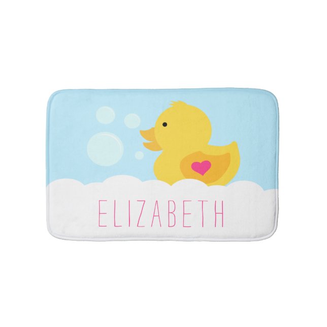 Rubber Ducky With Pink Heart Bath Mat (Front)
