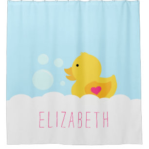 Rubber Ducky With Pink Heart Shower Curtain