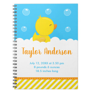 Rubber Ducky Yellow and Blue Birth Statistics Notebook