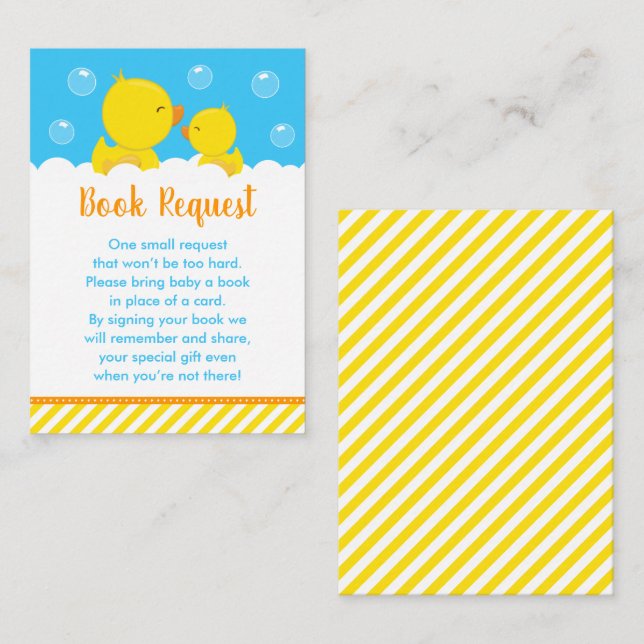 Rubber Ducky Yellow and Blue Book Request Enclosure Card (Front/Back)