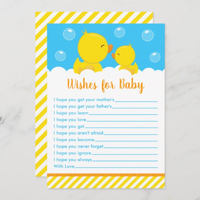 Rubber Ducky Yellow and Blue Wishes For Baby Invitation (Front/Back)