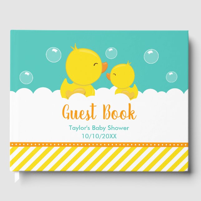 Rubber Ducky Yellow and Green Baby Shower Guest Book (Front)