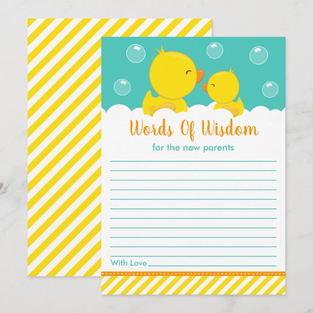 Rubber Ducky Yellow and Green Words of Wisdom Invitation (Front/Back)